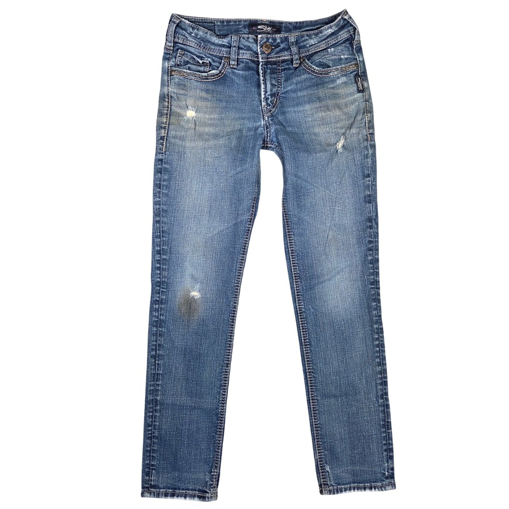 Silver Jeans Co Suki Ankle Slim Distressed Medium Wash Denim W28 L27 Western